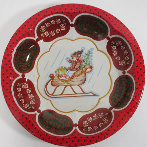 Christmas Tin Shallow Bowl by The Tin Company with Toy Filled Sleigh - Picture 1 of 9